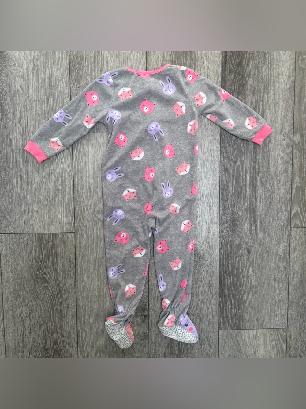 Carters fleece zip up footed sleeper pjs grey woodland creatures 3T - Picture 7 of 7